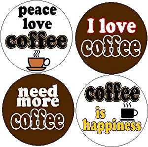 Set of 4 COFFEE Themed MAGNETS - Peace Love Happiness