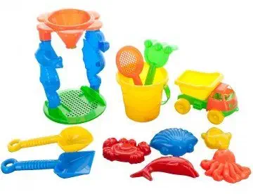 Deluxe 12-Piece Beach Playset with Dump Truck, Shovels, Bucket, Animal Shaped Molds, Rake, Sifter, and Builds the Best Sand Castles - Easy to Clean Mesh Storage Bag Included