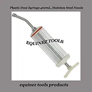 Equinez Tools Plastic Dose Syringe 400mL, Stainless Steel Nozzle, Dental,Equine