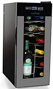 NutriChef PKTEWC120 Nutrichef 12 Bottle Thermoelectric Wine Cooler Refrigerator, Red, White, Champagne Chiller, Counter Top Wine Cellar, Quiet Operation Fridge, Touch Temperature Control (Renewed)