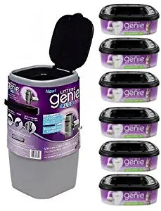 Litter Genie Plus Silver Cat Litter Disposal System and 6 Extra Refills