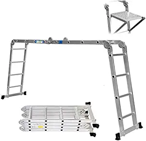 HYLH Folding Ladder Multi Purpose 15.4FT 16 Steps with One Tool Tray Platform 150kg (330lb) Load Capacity Combination Ladders Aluminium Multi-funciton Collapsible Lightweight