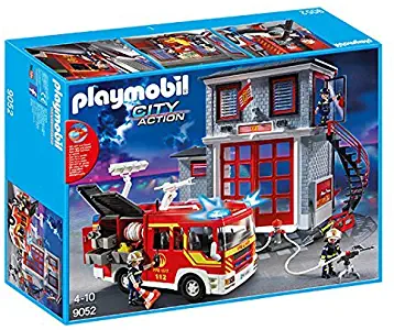 Playmobil 9052 - Mega Fire Rescue Set - Fire Engine with Lights and Sound + Fire Rescue Station