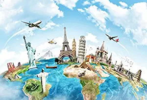 Yeele 7x5ft Globe Travel Backdrop Earth Map Worldwide Continent Famous Landmark Scenery Home Photography Background Infant Baby Adult Portrait Photo Booth Vinyl Wallpaper Photocall Studio Props