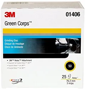 3M Green Corps Roloc Disc 264F, Aluminum Oxide, 3" Diameter, 50 Grit