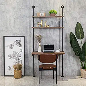 Industrial Style Laptop Desk Solid Wood Computer Desk Storage Table with Shelves Wall Shelf Bookshelf Floating Shelves for Home Office