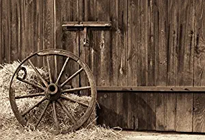 Retro Western Style Backdrops - Yeele 10x8ft Wooden Barn Door Farmhouse Wheels Haystack Hay Bales Wagon Wheel Photography Background Cowboy Boy Children Portrait Shooting Studio Props