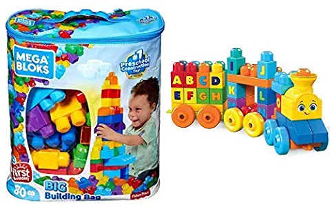 First Builders Big Building Bag AND Mega Bloks ABC Musical Train Building Set, 50 pieces