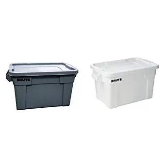 Rubbermaid Commercial Brute Tote with Lid, 20-Gallon Capacity, Gray & White (FG9S3100GRAY & FG9S3100WHT) (Combo Pack)