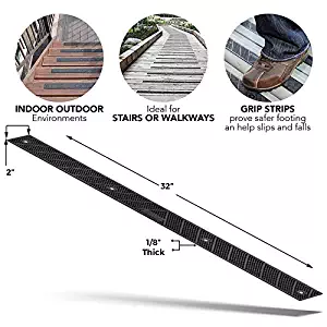 Grip Strip Black Treads, Screw Down Strip No Adhesive all Weather Deep Valley Abrasive Traction - Increase Safety & Injury in your Home or Outdoor Settings, L 32” x W 2”, 1/8 thickness (8 Pack, Black)