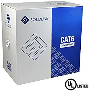 SolidLink Bare Copper 1000 Feet CAT6 Inwall (cm Rated) UL Listed 23AWG Network Ethernet Cable 550Mhz Wire (White)