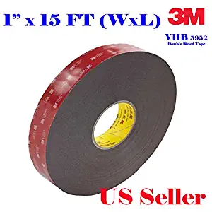 3M 5952 1" x 15 FT Tape VHB Double Side Foam Tape for Gopro Action Cam Car Mounting (1" x 15FT)