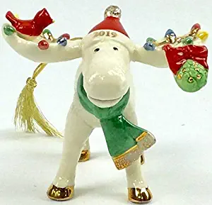 Lenox Merry Marcel the Moose with Cardinal Under the Mistletoe Porcelain Ornament 2019 New in box