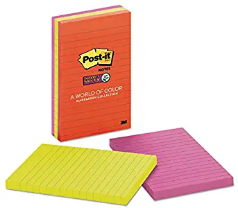 Post-it 6603SSAN Pads in Marrakesh Colors, Lined, 4 x 6, 90-Sheet, 3/Pack