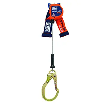 3M DBI-SALA Nano-Lok Edge 3500212 Leading Edge Self Retracting Lifeline, 8-Foot Single-Leg Tie-Off Galv. Cable, Steel Rebar Hook, Quick Connector for Harness Mount, Orange/Navy