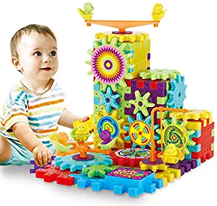 Lucky Shop1234 81 Pcs Interlocking Building Blocks and Gears Toy Set with Motorized Spinning Wheels for Children Kids Puzzle Bricks Gear Wheels Build in Their Own Idea Make More Fun