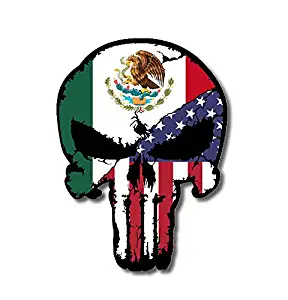 Mexico USA Flag Punisher Skull Vinyl Decal Sticker Truck Car