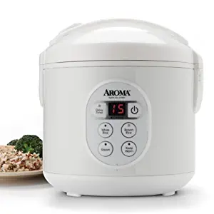 8Cup Cooked Digital Rice Cooker and Food Steamer White by AROMA