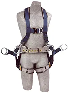 3M DBI-SALA, ExoFit 1108651 Fall Protection Tower Climbing Harness, 4 D-Ring's, Quick Connect Buckle Legs, Hip Pad and Belt (Large), 420lb Capacity, Medium, Gray/Blue