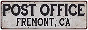 Fremont, Ca Post Office Sign Postal Signs City Rustic Retro Vintage Decor Decorations Rustic Tin Wall Art Plaque Mailman Gift 8 x 24 Matte Finish Metal 108240011087