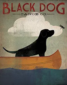 Black Dog Canoe Art Poster Print by Ryan Fowler, 22x28