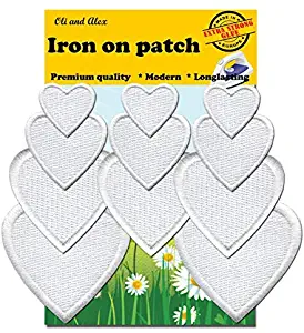 Iron On Patches -Extra Strong Glue White Heart Patch 11 pcs Iron On Patch Embroidered Applique A-203