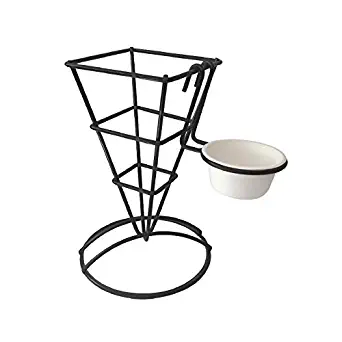 Black Metal Fry and Appetizer Cone Display with Integrated Ramekin Holder (Case of 6), PacknWood - Decorative Cone Stand (3.5" x 3.5" x 7.1") 294CONE6C