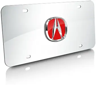 Au-TOMOTIVE GOLD Acura Red Infill 3D Logo Chrome Stainless Steel License Plate