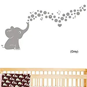 Cute Bubble Elephant Wall Quote Wall Decals Vinyl Stickers Home Decor Wall Decorations for Kids Living Room(Grey)