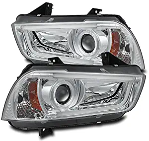 ZMAUTOPARTS LED DRL Bar Tube Projector Headlights Headlamps Chrome For 2011-2014 Dodge Charger