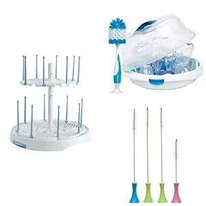 Munchkin Cleaning and Sterilizing Setwith a High Capacity Drying Rack, Cleaning Brush Set and Steam Guard Microwave Sterilizer