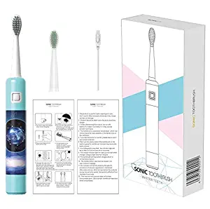 OJV Sonic Electric Toothbrush for Kids 8-12 Dental Care with Timer Whitening Electric Power Rechargeable Cleaning Tool Brush 4 Modes with Smart Timer 2 Toothbrush Heads Blue(Blue)
