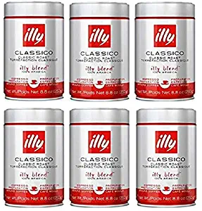 illy Classico Ground Espresso, Medium Roast, 100% Arabica Coffee BlendCan, 8.8 Ounce (Pack of 6)