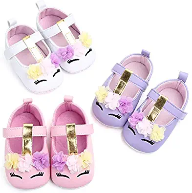 UniBaby7 Baby Girl Shoes Soft Sole Walking Shoes Infant Prewalker Flower Mary Jane Flats Crib Shoes Princess Wedding Dress Shoes for Toddler Girls