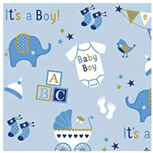 Amscan Party Supplies Printed Jumbo Baby Boy Elephant Gift Wrap, 16' x 30", Multi