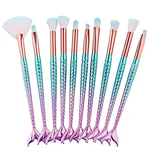 10 Pcs Mermaid Eye Brush Set Professional Eye Makeup Brushes for Shading or Blending of Eyeshadow Cream Powder Eyebrow Highlighter Concealer Cosmetics Brush Tool