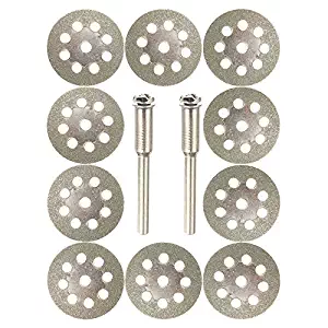 Diamond Cutting Wheels, Baowox 10pcs 22mm Cut Off Discs with Mandrels Set Kit Cuts for Dremel Rotary Tools Metal Stone Glass Cutter Masonry Saw Blades