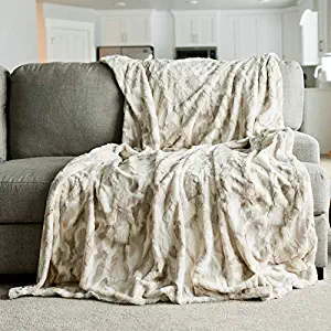 GRACED SOFT LUXURIES Oversized Throw Blanket Warm Elegant Softest Cozy Faux Fur Home Throw Blanket 60" x 80", Marbled Ivory