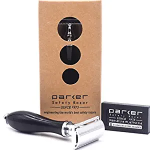 Parker 111B Ebony Handle Double Edge Safety Razor & 5 Premium Double Edge Blades