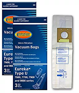 EnviroCare Replacement Vacuum Bags for Eureka Type U Bravo II, Direct Air, World Vac, White Westinghouse Upright Vacuums. 6 Pack