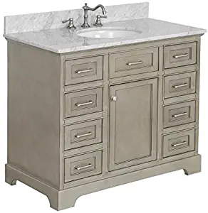 Aria 42-inch Bathroom Vanity (Carrara/Weathered Gray): Includes Weathered Gray Cabinet with Authentic Italian Carrara Marble Countertop and White Ceramic Sink