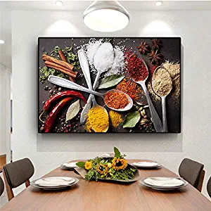 KFEKDT Grains Spices Spoon Canvas Painting Scandinavian Posters and Prints Wall Art Kitchen Food Picture Living Room Home Decor(Print No Frame) B 40x60CM