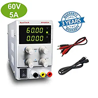 60V 5A DC Bench Power Supply Variable 4-Digital LED Display, High Precision Adjustable Regulated Switching Power Supply with Free Alligator Leads US Power Cord for Lab/Electronic Repair/DIY/Aging Test