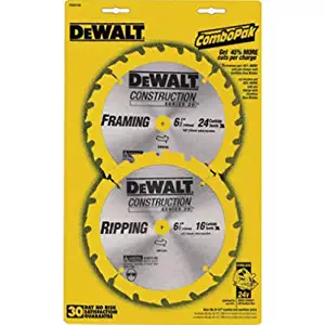 DEWALT DW9158 6-1/2-Inch Saw Blade Pack with 18- and 24-Tooth Saw Blades, 2-Pack