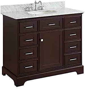 Aria 42-inch Bathroom Vanity (Carrara/Chocolate): Includes Chocolate Cabinet with Authentic Italian Carrara Marble Countertop and White Ceramic Sink