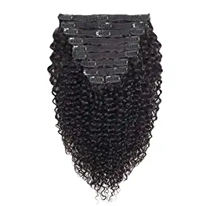 Brazilian Kinky Curly Clip Ins Human Hair Extensions 3C 4A Afro Kinky Hair Clips Natural Kinkys Curly Human Hair Clip In 10 Pieces/Pack (22 inch, Kinky Curly)