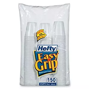 Hefty Easy Grip Disposable Plastic Bathroom Cups, 3oz, White, 150/Pack