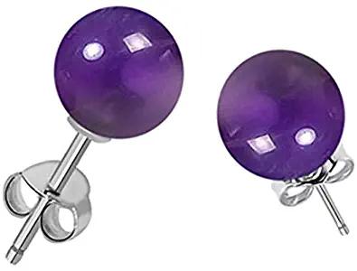 7.00 Ct Ball Blue Turquoise, Pearl, Onyx, Smoky Quartz, Amethyst Stud 925 Sterling Silver Earrings For Women By Orchid Jewelry