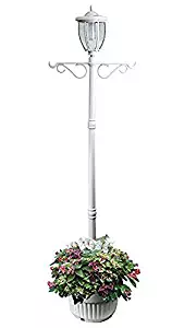 Sun-Ray 312065 Kenwick Single-Head Solar Lamp Post and Planter, with Plant Hanger Dual Amber/White Light Switch, 7',