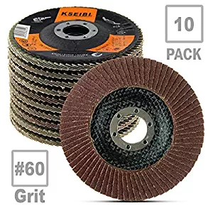 KSEIBI Aluminum Oxide 4 1/2 Inch Auto Body Flap Disc Sanding Grinding Wheel 10 Pack Type 27 (60 Grit)